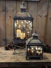 2er SET LATERNEN WINDLICHT DEKO SHABBY ANTIK STIL GOLD BRONZE TREIBHAUS NEU