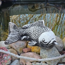 Wasserspeier Fisch Teichdekoration Steinfigur aus Steinguss Gartendekoration