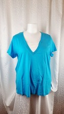 Mia Linea Damen Bluse Kurzarm Größe 52/54 Blau Baumwolle Neu Ungetragen 250864