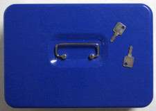 Geldkassette abschließbar (groß, 30 cm x 20,5 cm x 10 cm) Blau, 2 Schlüssel