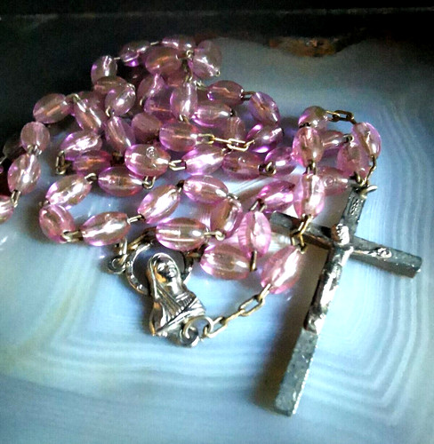 Rosenkranz glas rosa edelstahl - rosenkranz,