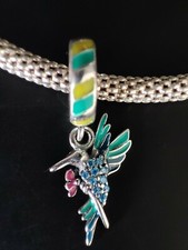 Charm Bead Anhänger Kolibri Vogel Tier Urlaub Silber 925 Bunt Armband