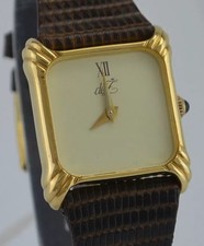 Zentra de Z / Damenuhr - vergoldet / Handaufzug / braunes Lederarmband