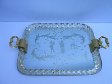 Hochwertiges Murano Glas Tablett Spiegeltablett geätztes Rokoko Dekor