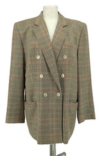 Jobis Damen Blazer Gr.42 Beige Rot Schwarz Kariert Zweireihig Vintage 80er 90er