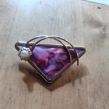 Brosche Seidenmalerei Beere und Rottönen 24 Karat Vergoldet Handarbeit NEU