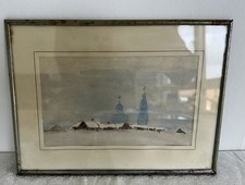 🖼️ Vintage Aquarell – Winter in Novogorod – Russischer Impressionismus 1993