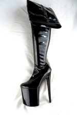 High Heels Plateau Overknees Stiefel Stiletto Schwarz Lack Absatz 20cm  37,5/4,5