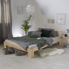 Holzbett 120x200 Massiv Doppelbett Lattenrost Gäste Jugend Bett Natur Homestyle