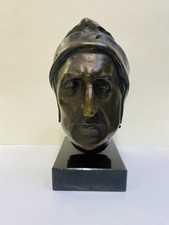 Antike Bronze Büste Dante Alighieri Dichter & Philosoph auf Marmorsockel H:29 cm