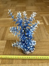 Aquarium Dekopflanze Blau Weiß ca. 30 cm – Künstliche Pflanze mit Steinfuß