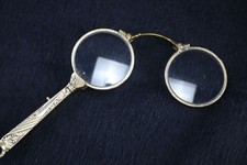 vergoldetes, antikes Monokel Lorgnon Lorgnette Klapp Stielbrille / Brille