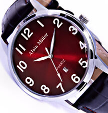 Alain Miller Herren Armband Männer Uhr Schwarz Rot Silber Farben Datum