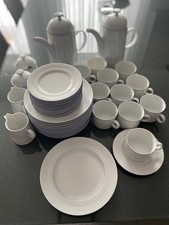 Friesland Kaffeeservice Kleine Brise 12 Personen gebraucht weiß mit blauem Rand