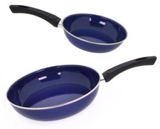 2. WAHL - RIESS Omas BRATPFANNE Emaille KOBALTBLAU Pfanne Grillpfanne emailliert