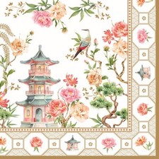 20 Servietten Jardins d´orient Blumen Rosen Asiatisch Palast Pagode Deko 33x33cm