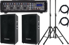 DJ PA Anlage 12" (30cm) Lautsprecher Box Powermischer Stative Kabel Set 1200W