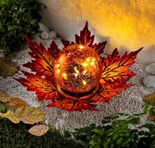 LED Leuchte Ahorn Blätter 28cm Glaskugel Timer Außen Innen Metall 3D Optik