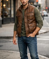 Herren Leder-Bikerweste