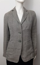 RIANI Jacke Blazer 38 40 Beige Grau 100% Leinen Hahnentritt Reverskragen Langarm