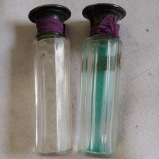 2 Kleine alte Parfüm Flakons England - Deckel Sterling Silber Birmingham Etui