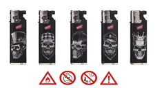 5x Skull Prof Feuerzeug, Turbo-Flamme SILVER HEAD SLIDECAP Totenkopf