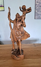 Holzfigur geschnitzt Heiliger Christopherus mit Jesuskind 50 cm hoch