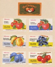 Neu - 7 diverse Marmelade-Konfitüre-Etiketten VEB OGEMA Tangermünde DDR um 1989