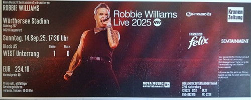 Robbie williams ticket - robbie,