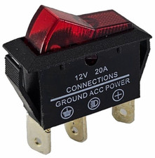 Kfz-Schalter, Kippschalter 3-polig 12V/20A rot 2 Stellungen EIN/AUS beleuchtet