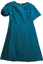 Vintage Cocktailkleid Gr.40 türkis runder Ausschnitt Kurzarm 60er/70er Jahre