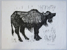 Wilhelm Rudolph. Holzschnitt. Büffel. Signiert.
