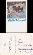 Ansichtskarte  Weihnachten Christmas Pferdeschlitten mit Weihnachtsbaum 1940