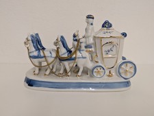 Porzellan Kutsche Blau Weiß Gold Keramik Kutsche  Handbemalt