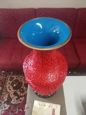 Chinesische Zinnobervase Rotlackvase Original Zertifikat Handarbeit Cinnabar