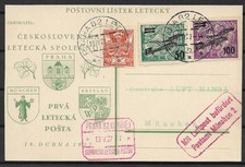Tschechoslowakei PK Luftpost Erstflug Breslau Prag - München 1927