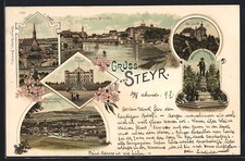 Lithographie Steyr, Villa Werndl, Christkindl, Werndl-Denkmal 1897 