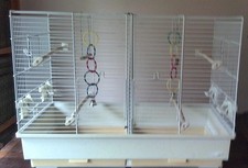 Doppelkäfig mit Trennwand aus lackiertem Metall, weiß, B59XT32XH42