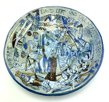 Art Brut Kunst Keramik Teller Schale David und König Saul sign. Vitus dat. 1996