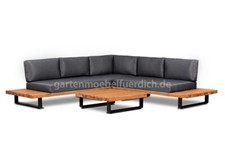 Garten Lounge mit Ecksofa, Aluminium schwarz mit akazienholz Light Teak Look,...