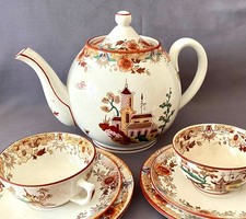 OPAQUE DE SARREGUEMINES Utzschneider antikes 7tlg. Teeservice  Kyoto für 2 Pers.