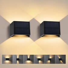 2x 3000K Solar Wandleuchte Aussen für Wand Garten Zaun Garage Außen Solarlampen