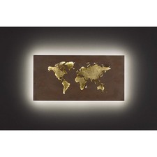 Wofi LED Wandleuchte Linda 60x30cm Braun Gold Weltkarte 26W 1700lm warmweiß