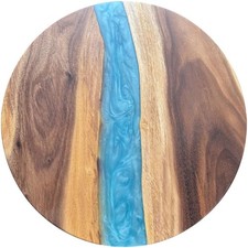 Epoxidharz Tischplatte River Table Rund Blau Walnuss Massivholz ø600x22mm