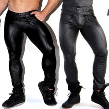 Herren Hose PU-Leder Skinny Pouch Open Pants Hose Clubwear Tight Wet Look