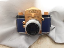System Exa Rheinmetall mit Zeiss Jena Tessar goldfarben mit blauer Belederung 