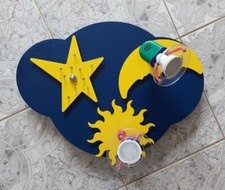 REHBEN Kinderdeckenlampe Mond ,Sonne und Sterne in Wolkenform dunkelblau 