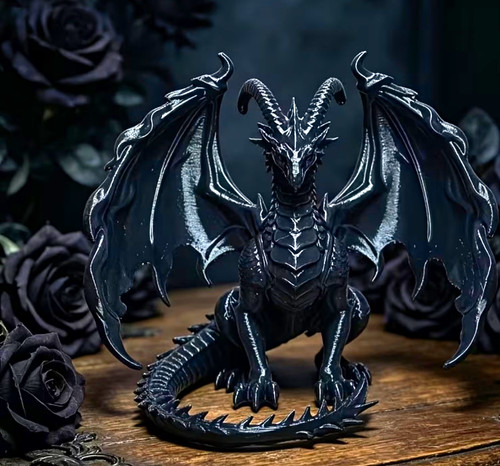 Schwarze drachen fantasyfigur - schwarze, drachen-fantasyfigur