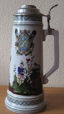 hoher Bierkrug  Porzellan Zinndeckel Skat Motiv Fine China Lichte DDR