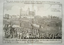 London Tower Exekution Graf Stafford 1641 seltener  Merian  Kupferstich  1644
